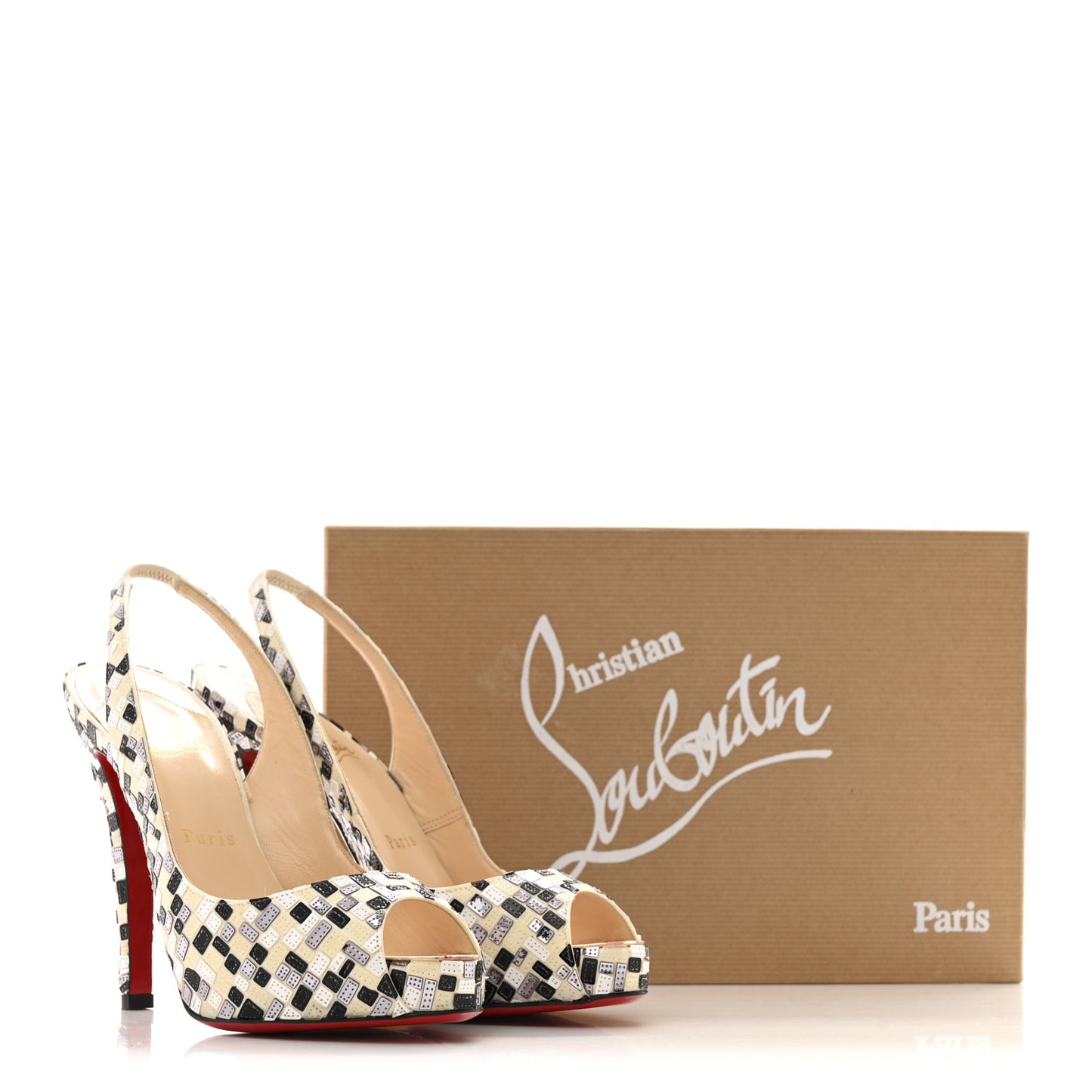 Satin Mosaique No Prive 120 Pumps 37.5 Silver Black White
