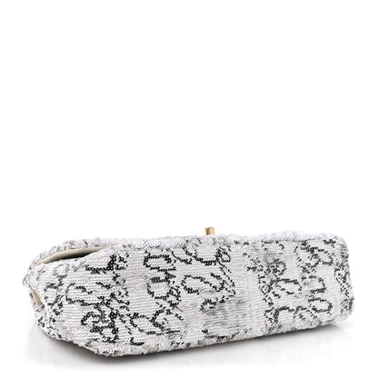 Chanel Sequin Logo Medium Flap White Black 4 of 11