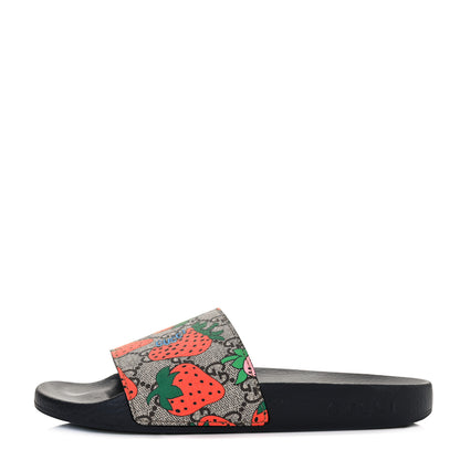 Gucci GG Supreme Monogram Strawberry Slide Sandals 37 Beige Multicolor 1 of 14