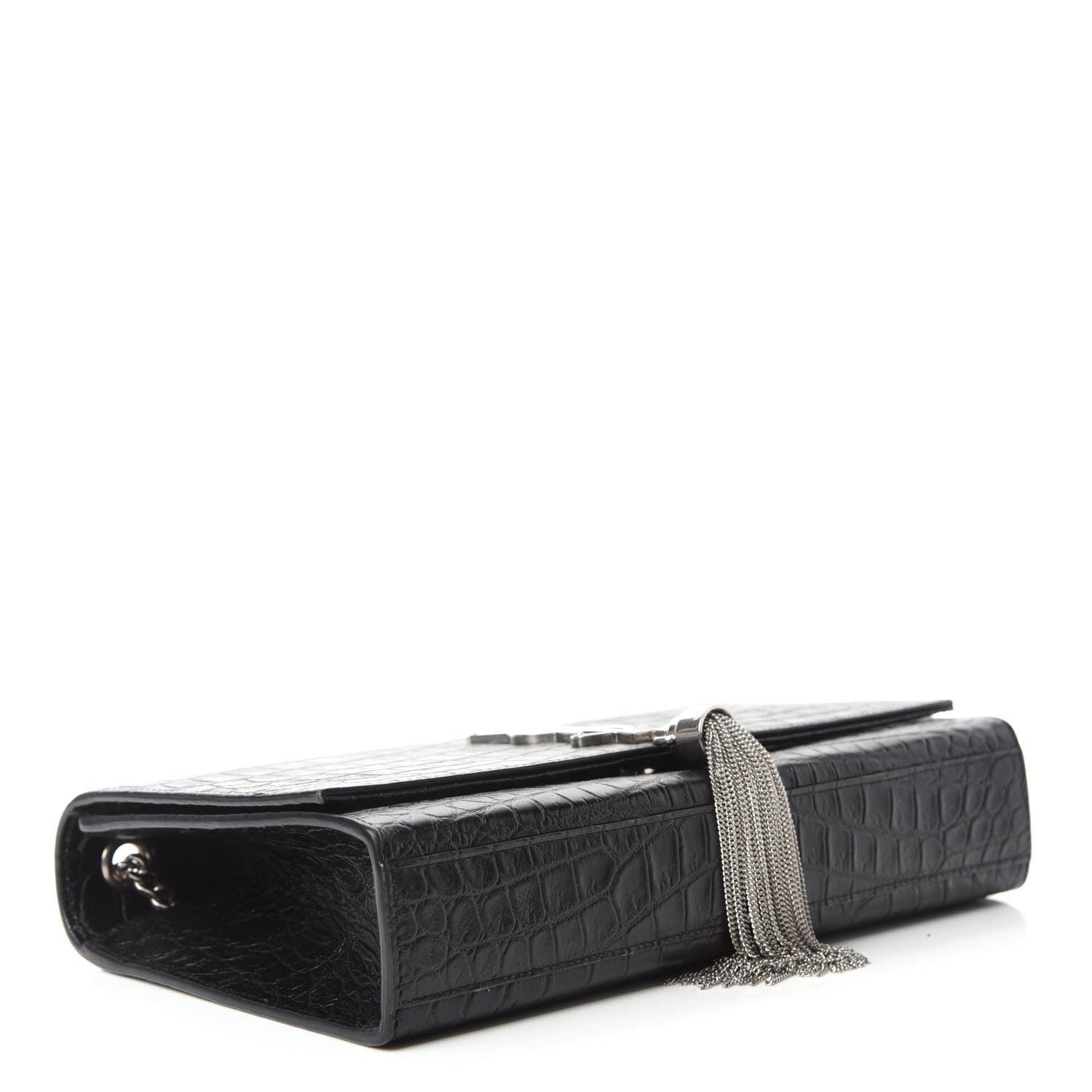 Saint Laurent Calfskin Crocodile Embossed Medium Classic Monogram Kate Tassel Satchel Black 4 of 12