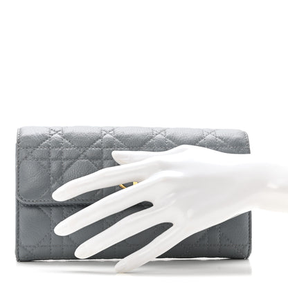 Christian Dior Supple Calfskin Cannage Caro Orchid Long Wallet Cloud Blue 2 of 12
