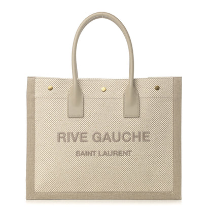 Saint Laurent Linen Calfskin Small Rive Gauche Tote Beige Sea Salt 1 of 10