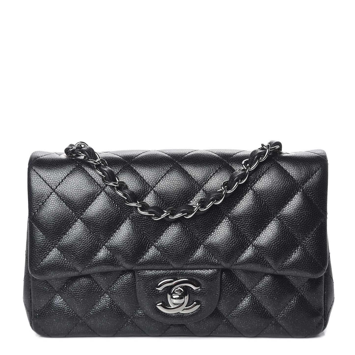Iridescent Caviar Quilted Mini Rectangular Flap Black