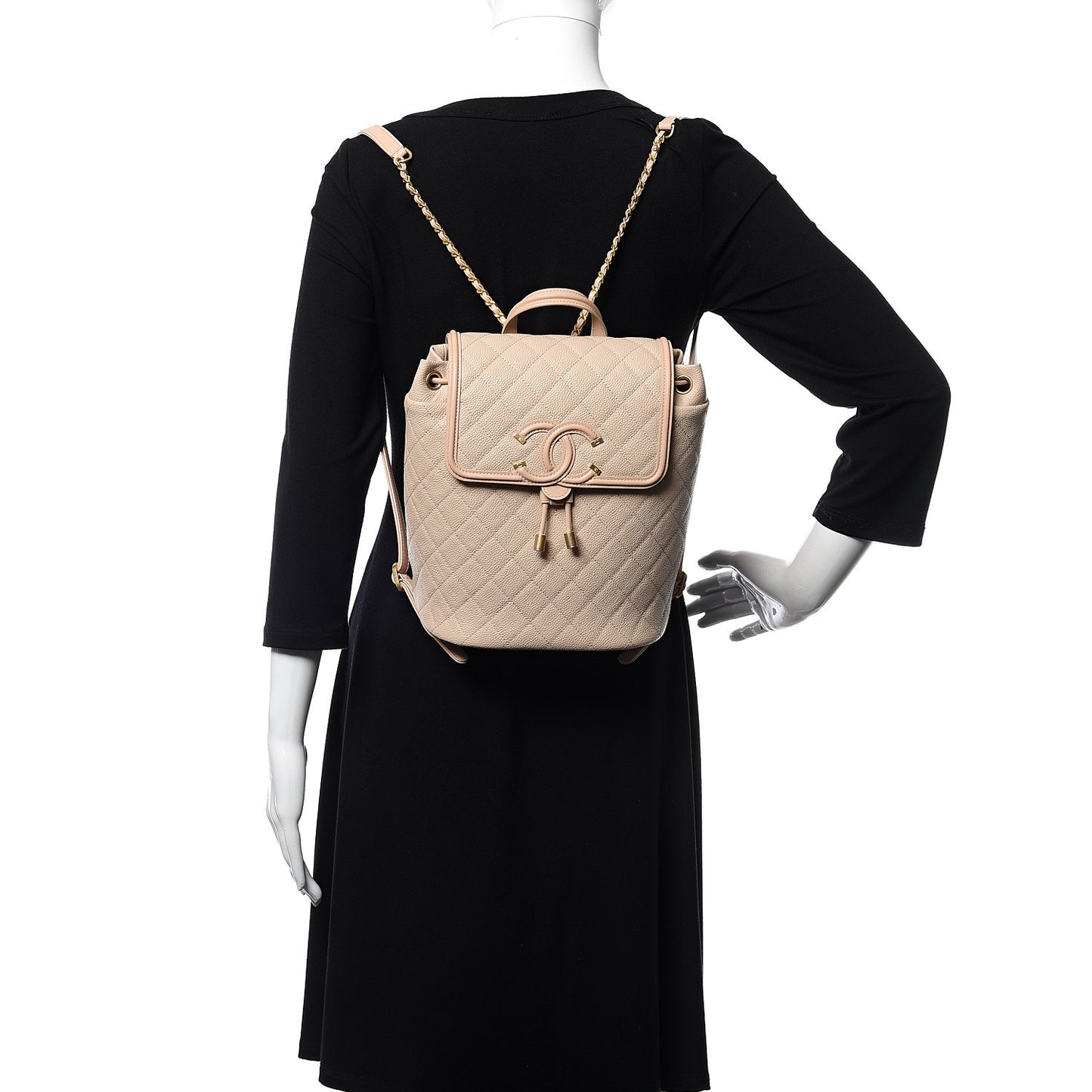Caviar Quilted Filigree Backpack Beige