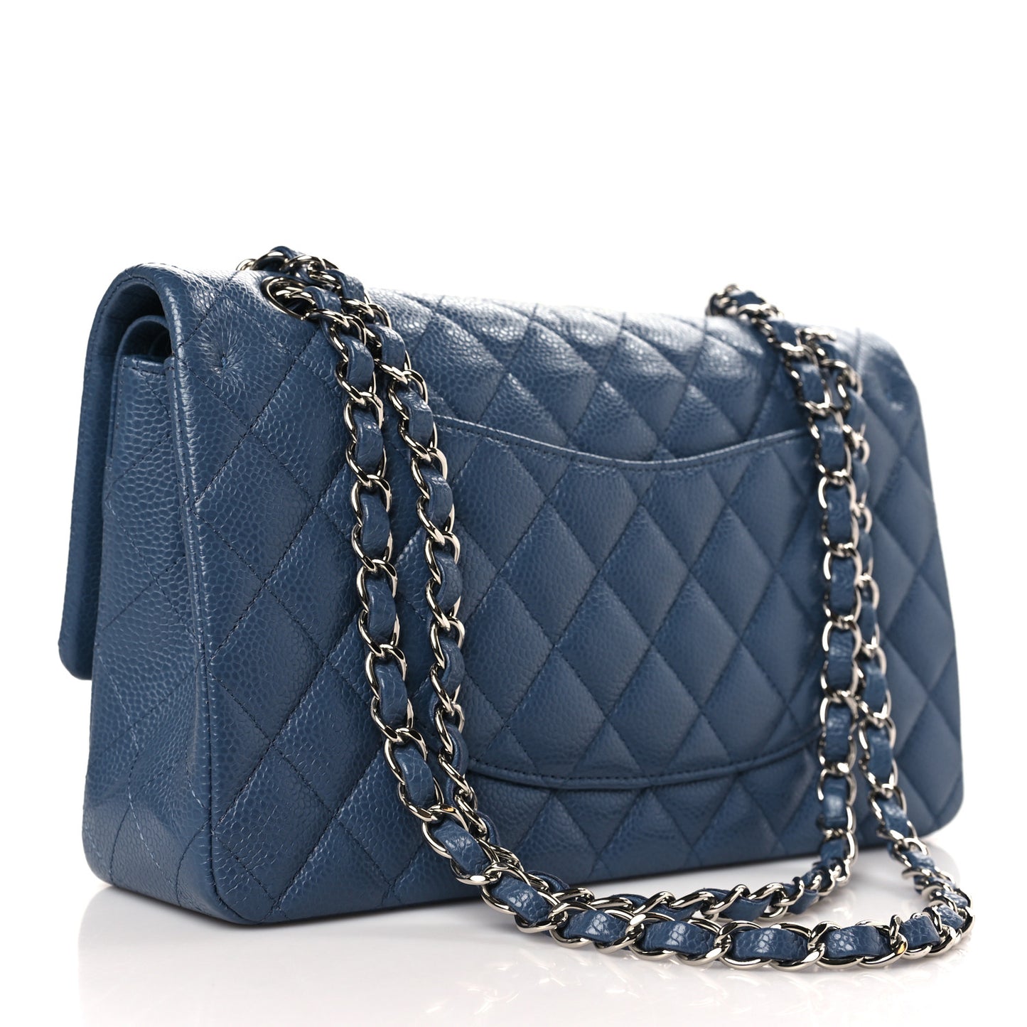 Caviar Quilted Medium Double Flap Blue