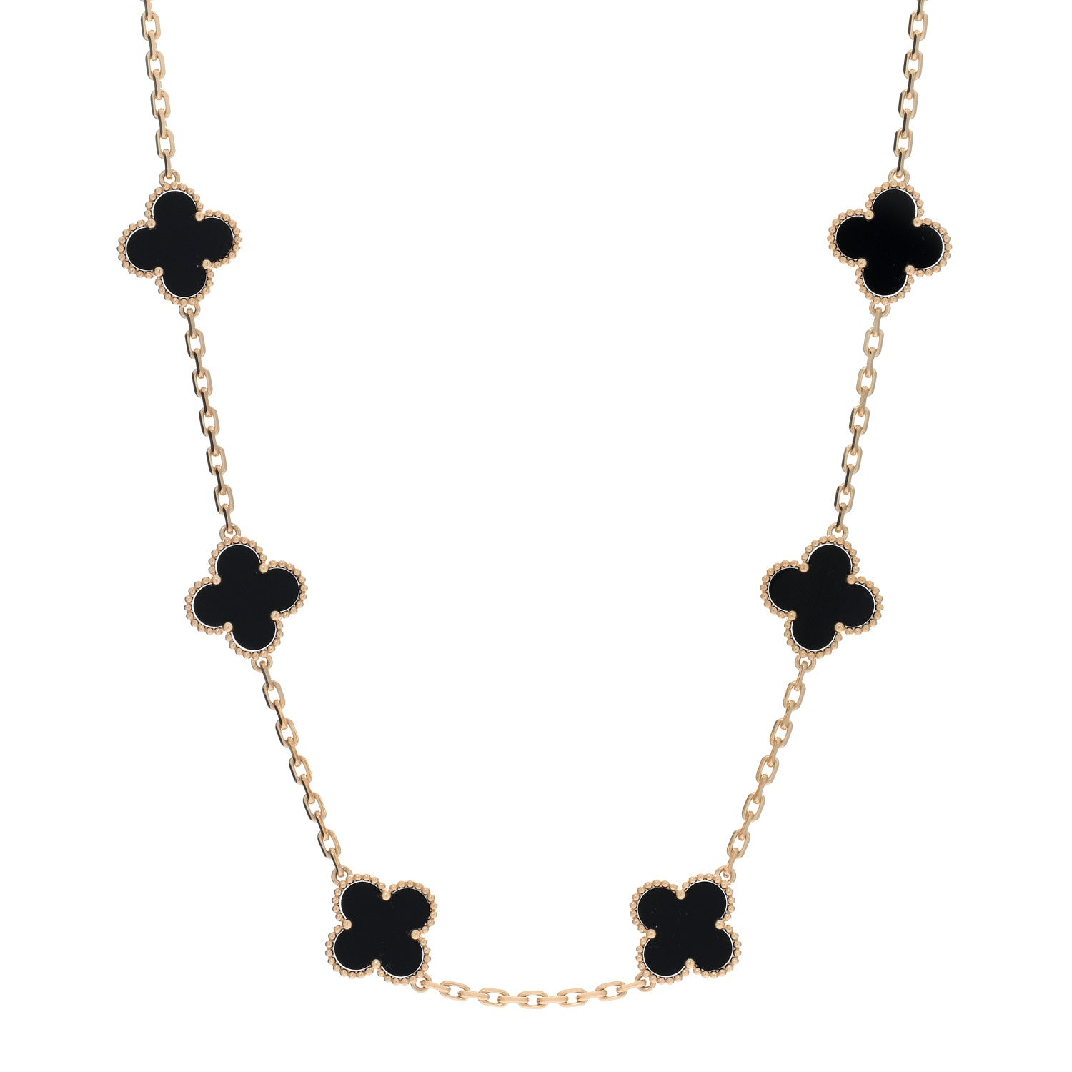 Van Cleef & Arpels 18K Yellow Gold Black Onyx 10 Motifs Vintage Alhambra Necklace 1 of 5