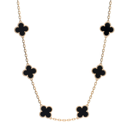 Van Cleef & Arpels 18K Yellow Gold Black Onyx 10 Motifs Vintage Alhambra Necklace 1 of 5
