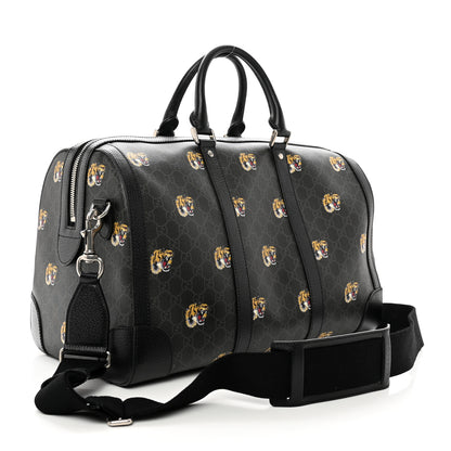 Gucci GG Supremem Monogram Tiger Face Textured Dollar Calfskin Large Retro Interlocking G Duffle Bag Black Multicolor 2 of 9