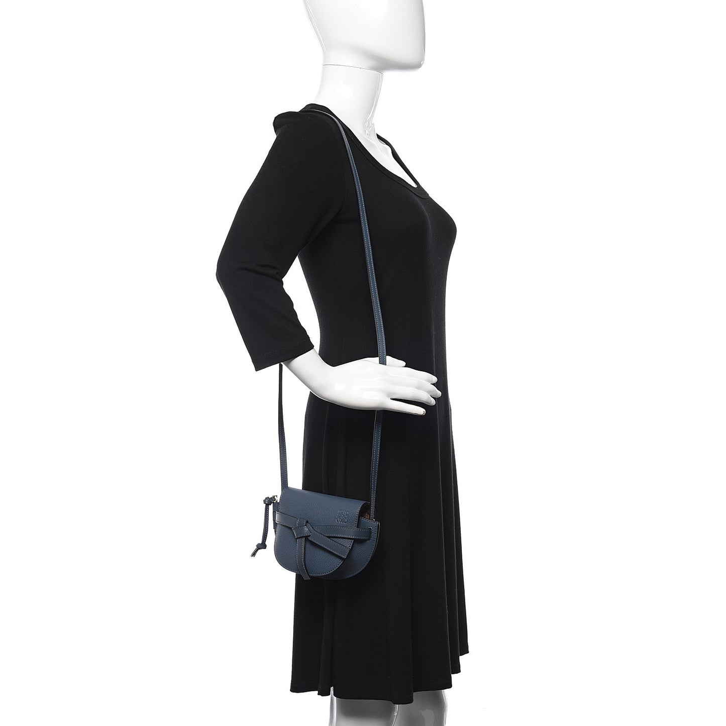 Grained Calfskin Mini Gate Crossbody Bag Steel Blue