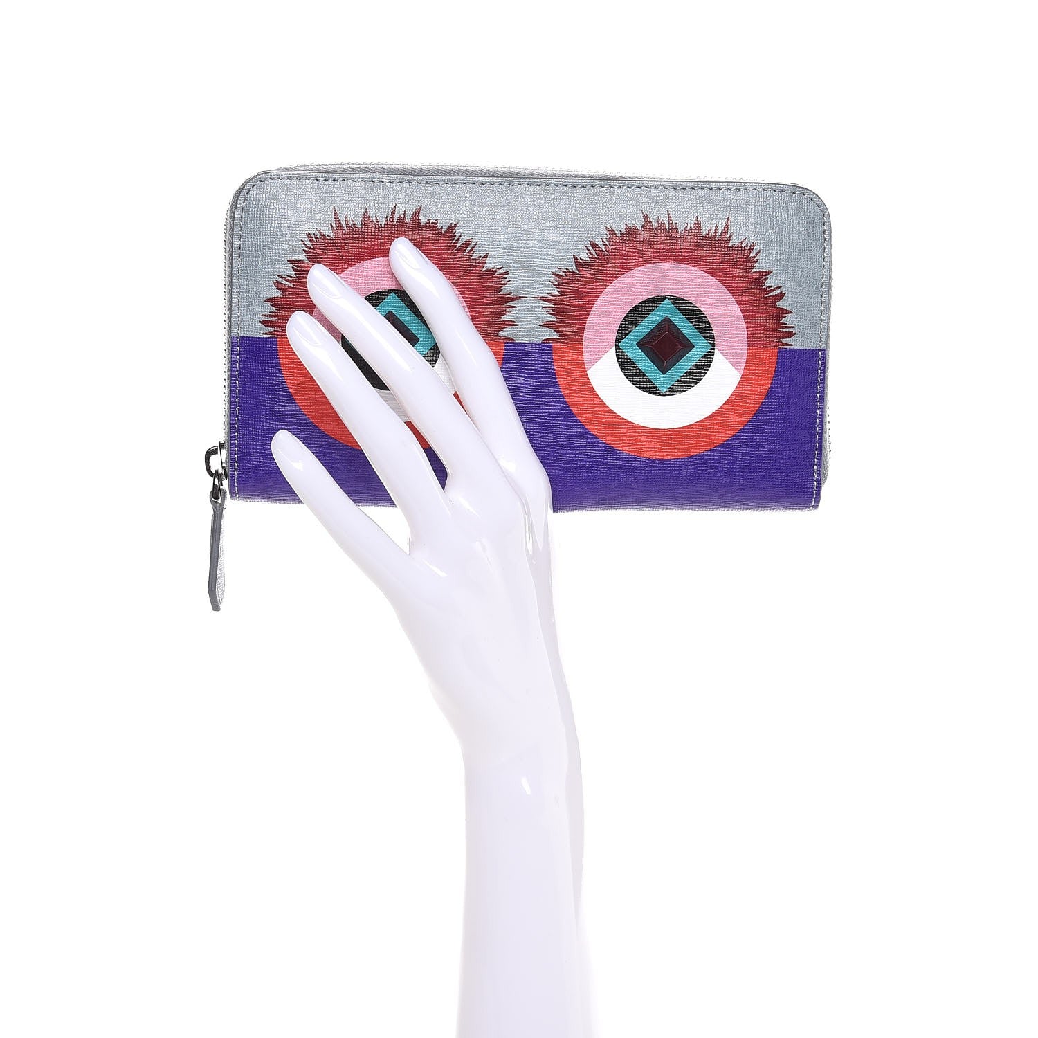 Fendi Vitello Elite Studded Hypnoteyes Zip Around Wallet Polvere Multicolor 2 of 8