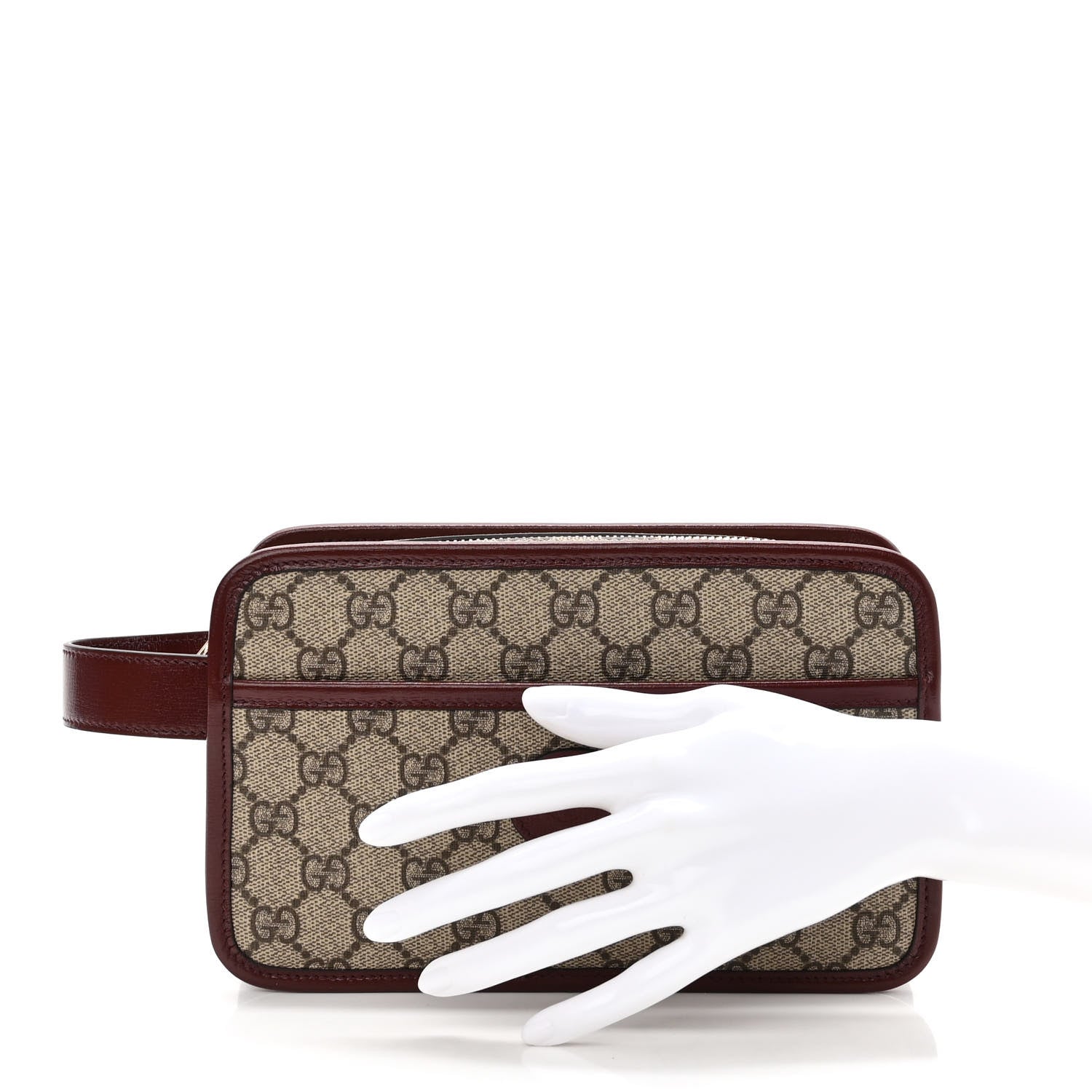 Gucci GG Supreme Monogram Textured Calfskin Retro Interlocking G Travel Pouch Beige Ebony Burgundy 2 of 7