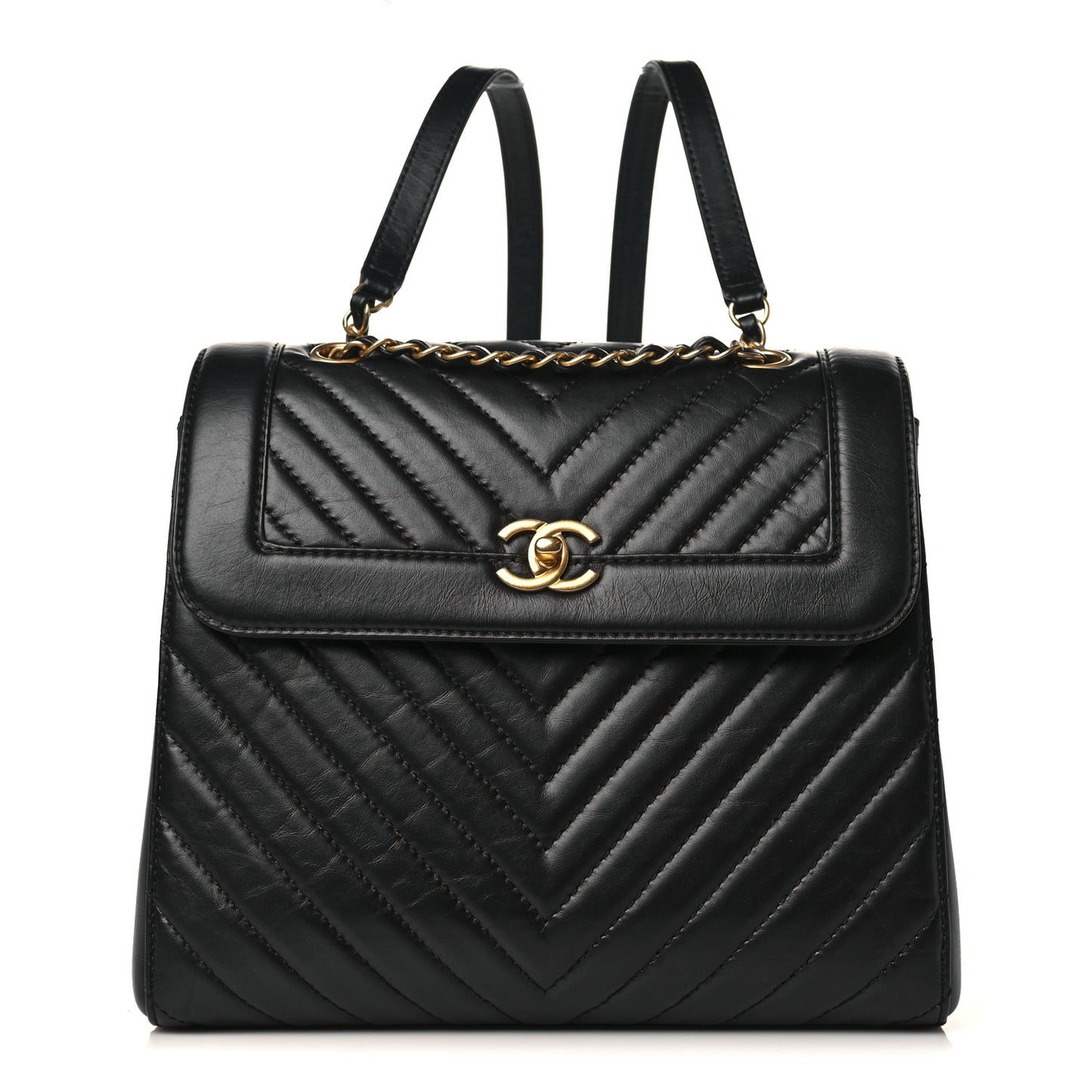 Aged Calfskin Chevron Quilted Backpack Black
