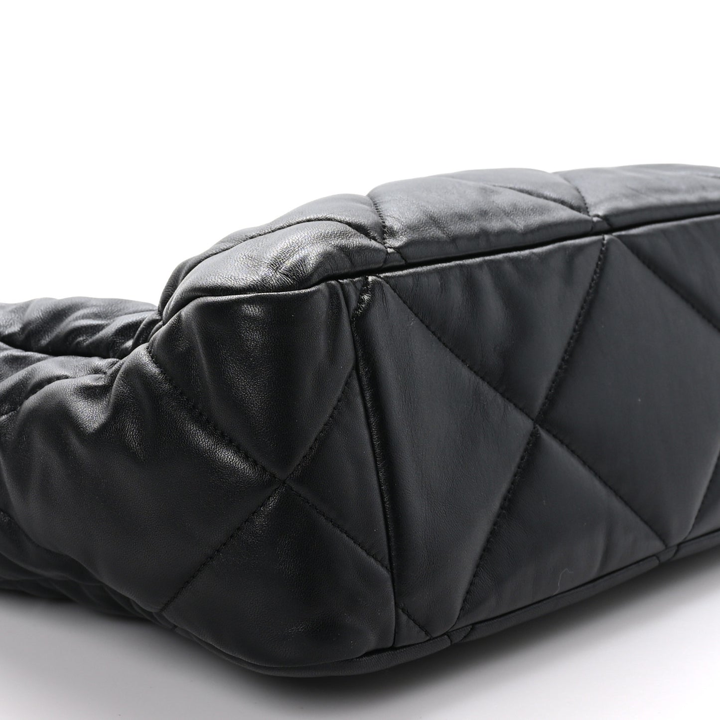 Lambskin Quilted Chanel 19 East West Shopping Bag Black