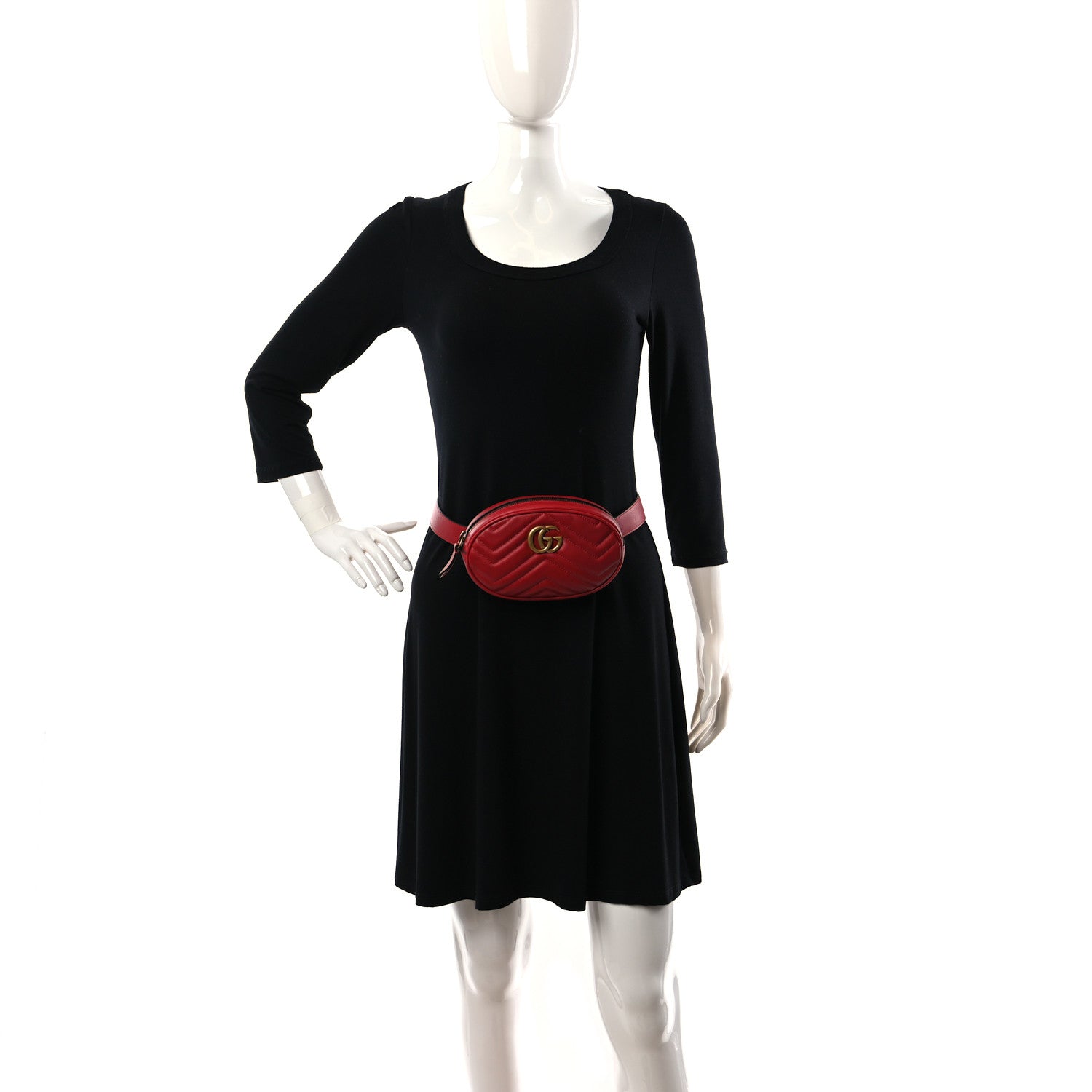 Gucci Calfskin Matelasse GG Marmont Belt Bag 75 30 Hibiscus Red 2 of 12