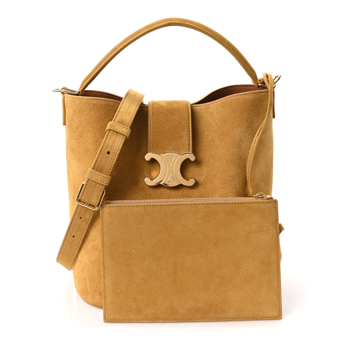 Celine Suede Calfskin Triomphe Medium Louise Bag Blonde 3 of 12