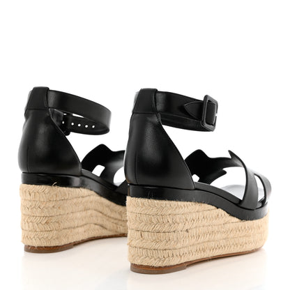Hermes Goatskin Elda Espadrille Wedge Sandals 37 Black 4 of 11