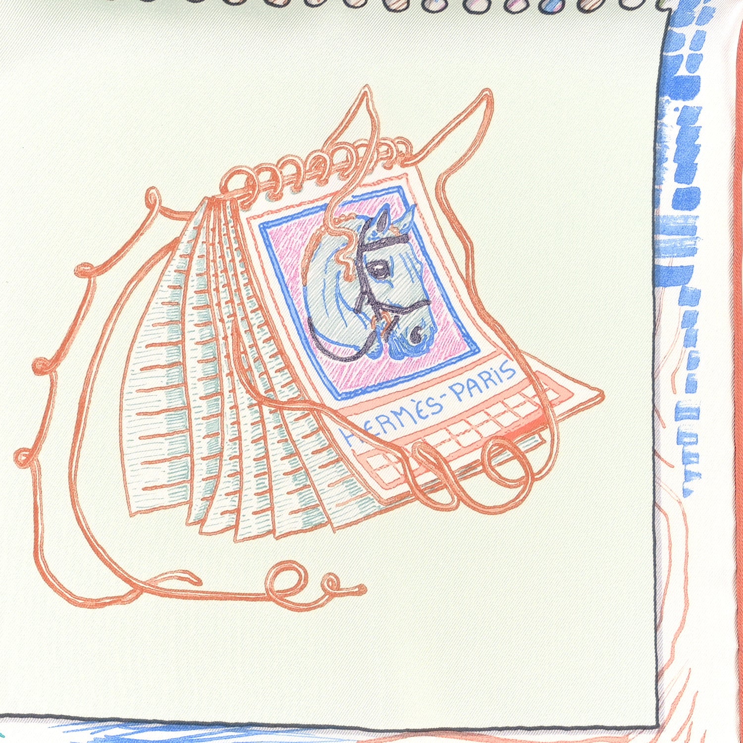 Hermes Silk Chevaloscope Scarf 90 Vert D'eau Corail Bleu 5 of 5