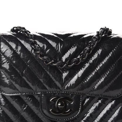 Chanel Metallic Patent Crumpled Calfskin Chevron Quilted Mini Square Flap Black 10 of 11