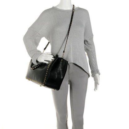 Valentino Garavani Textured Calfskin Medium Rockstud Tote Black 2 of 9
