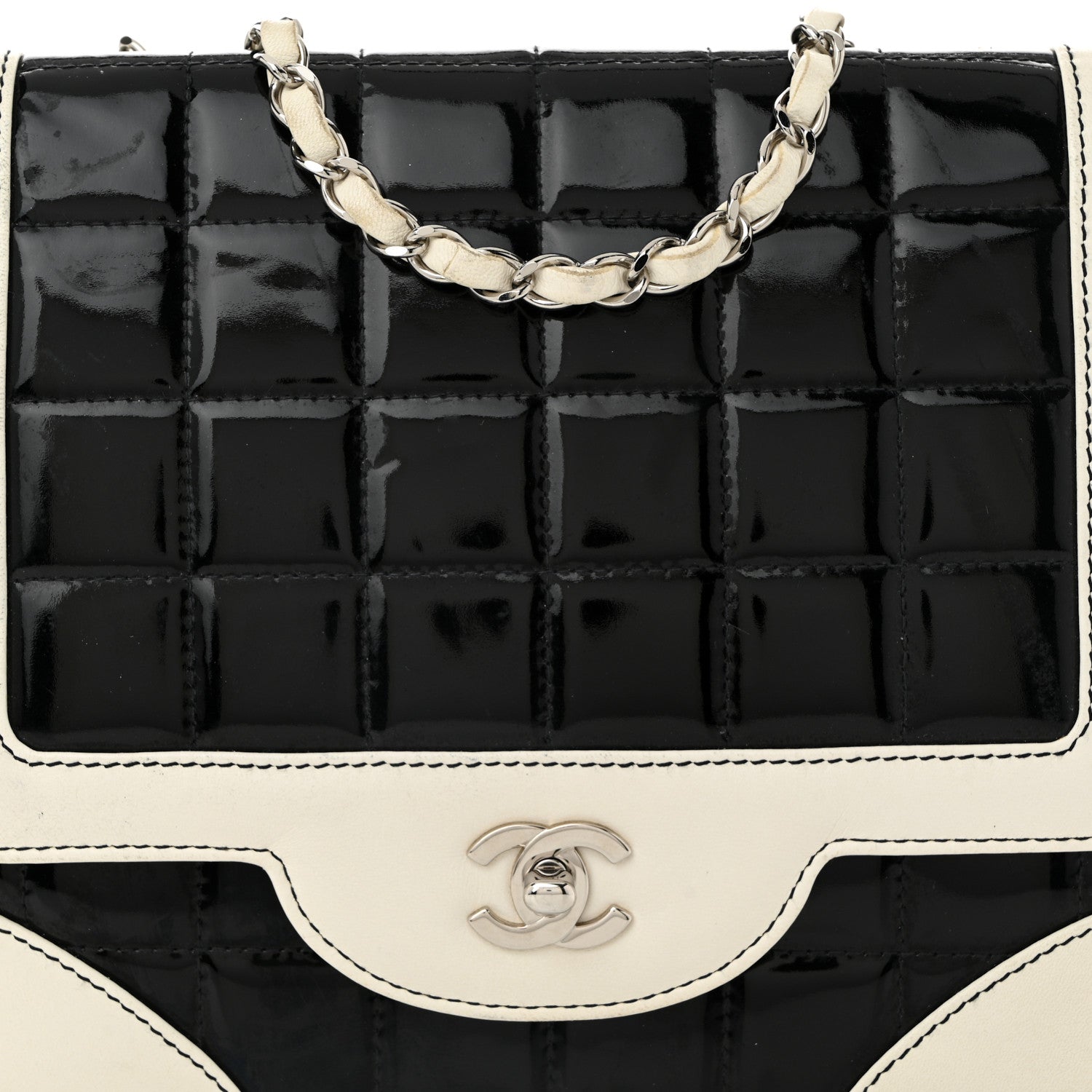 Chanel Lambskin Patent Chocolate Bar Flap Black White 8 of 12