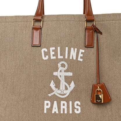 Celine Canvas Calfskin Paris Horizontal Cabas Tan 7 of 10