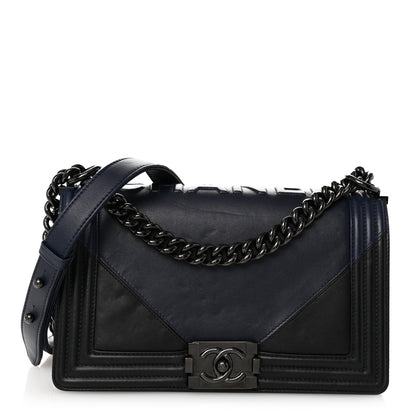 Chanel Calfskin Medium Bi-Color Boy Flap Black Dark Navy 1 of 11