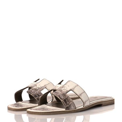 Hermes Matte Niloticus Crocodile Himalaya Oran Sandals 37 Blanc 3 of 9