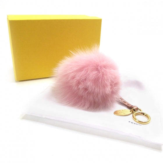 Fox Fur Calfskin Romano Selleria Pom Pom Bag Charm Pink