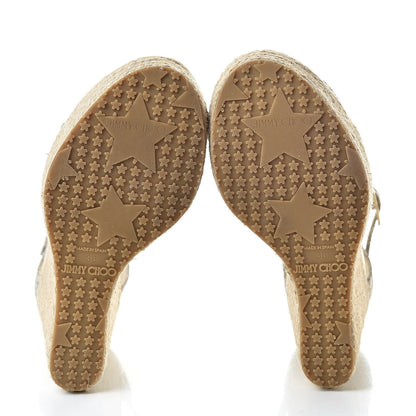 Jimmy Choo Metallic Printed Suede Pallis Wedge Sandals 36 Light Kaki 5 of 9
