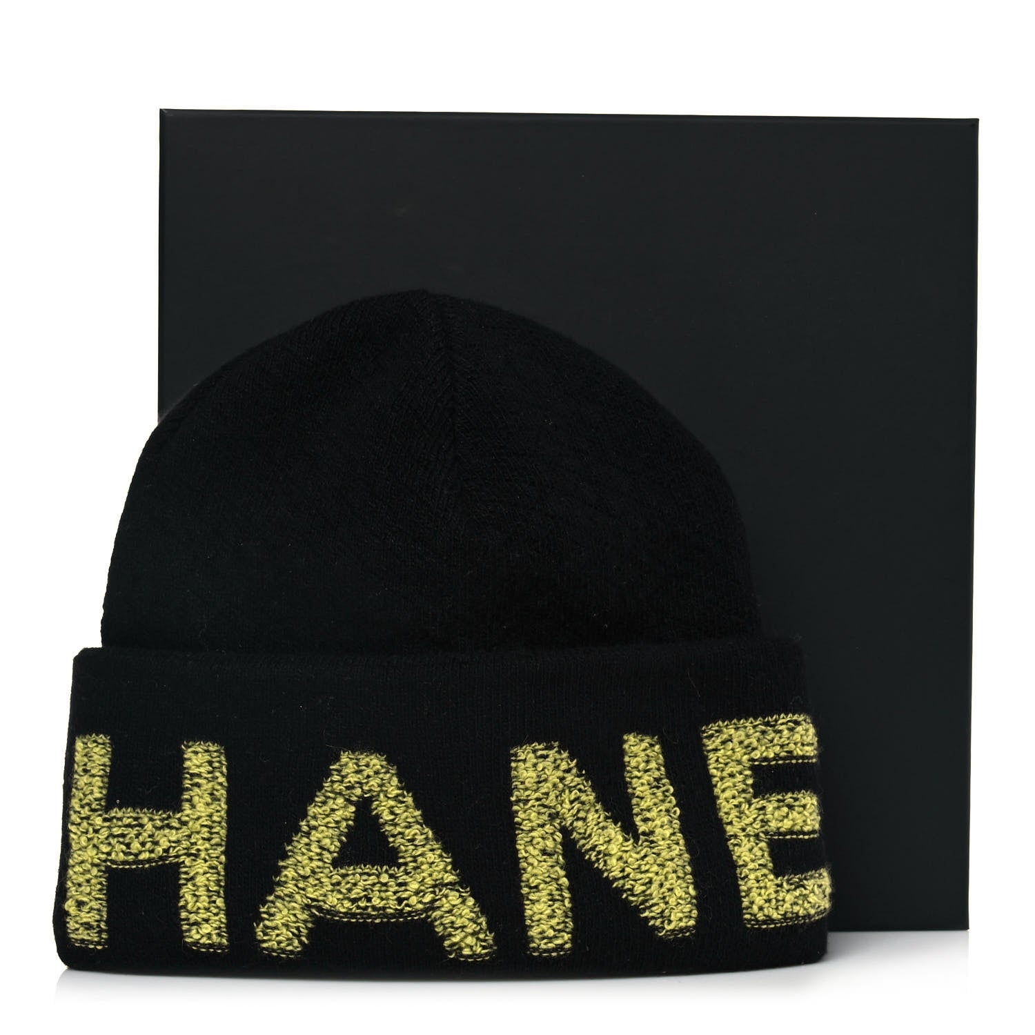 Chanel Cashmere Logo Beanie Hat Black Yellow 4 of 4