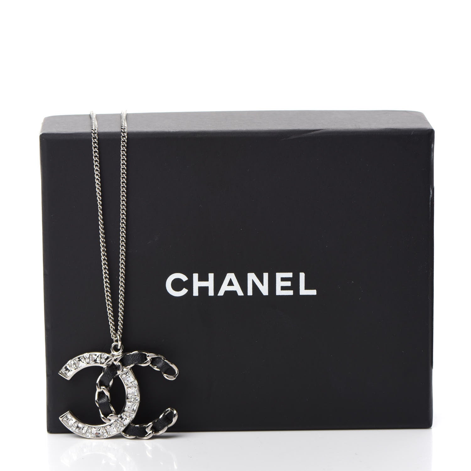 Chanel Lambskin Baguette Crystal CC Necklace Black Silver 6 of 6