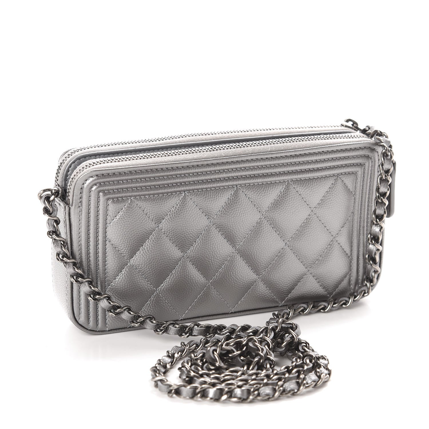Chanel Metallic Caviar Quilted Small Boy Clutch With Chain Silver 3 of 12