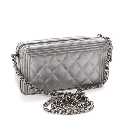 Chanel Metallic Caviar Quilted Small Boy Clutch With Chain Silver 3 of 12