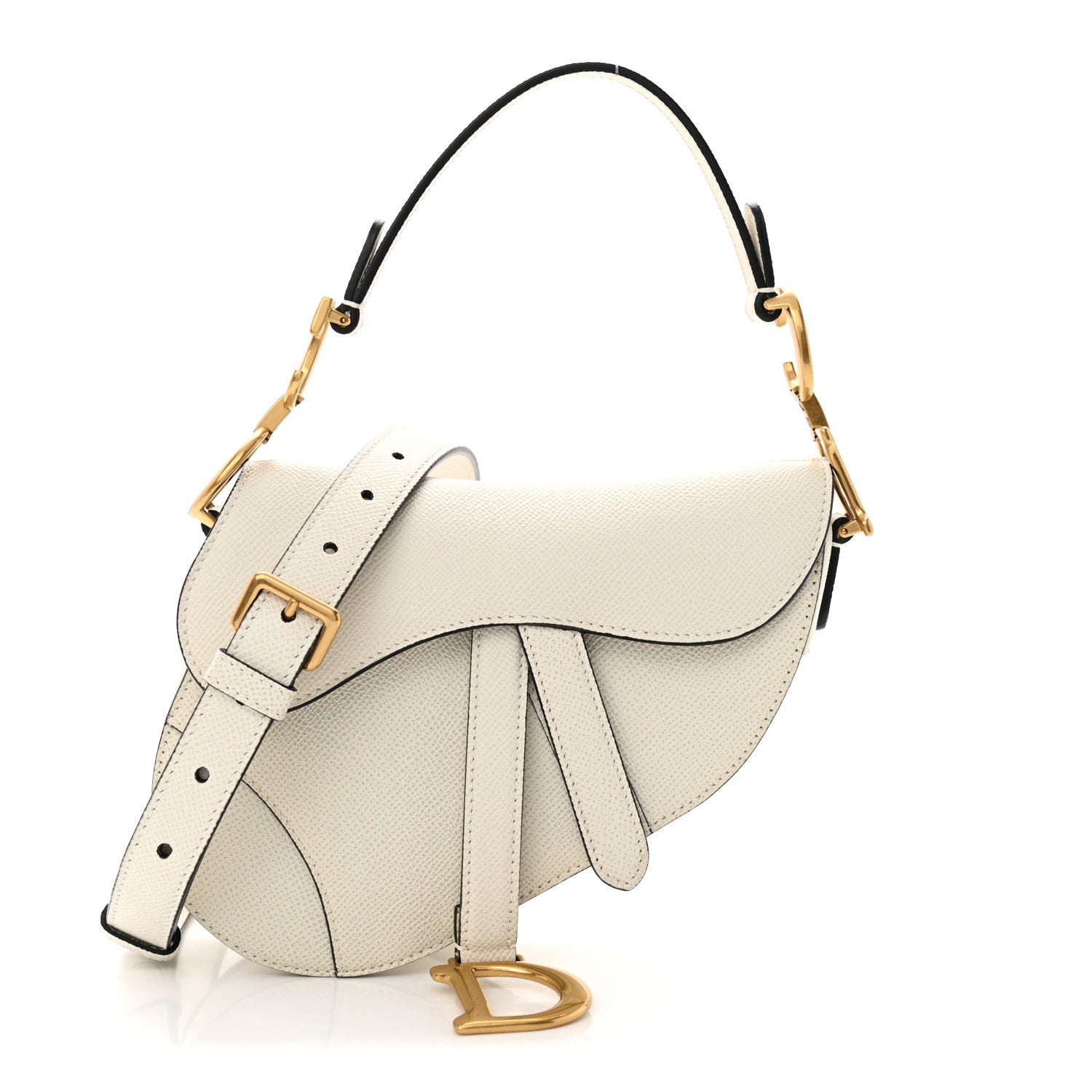 Christian Dior Grained Calfskin Mini Saddle Bag With Strap White 1 of 11