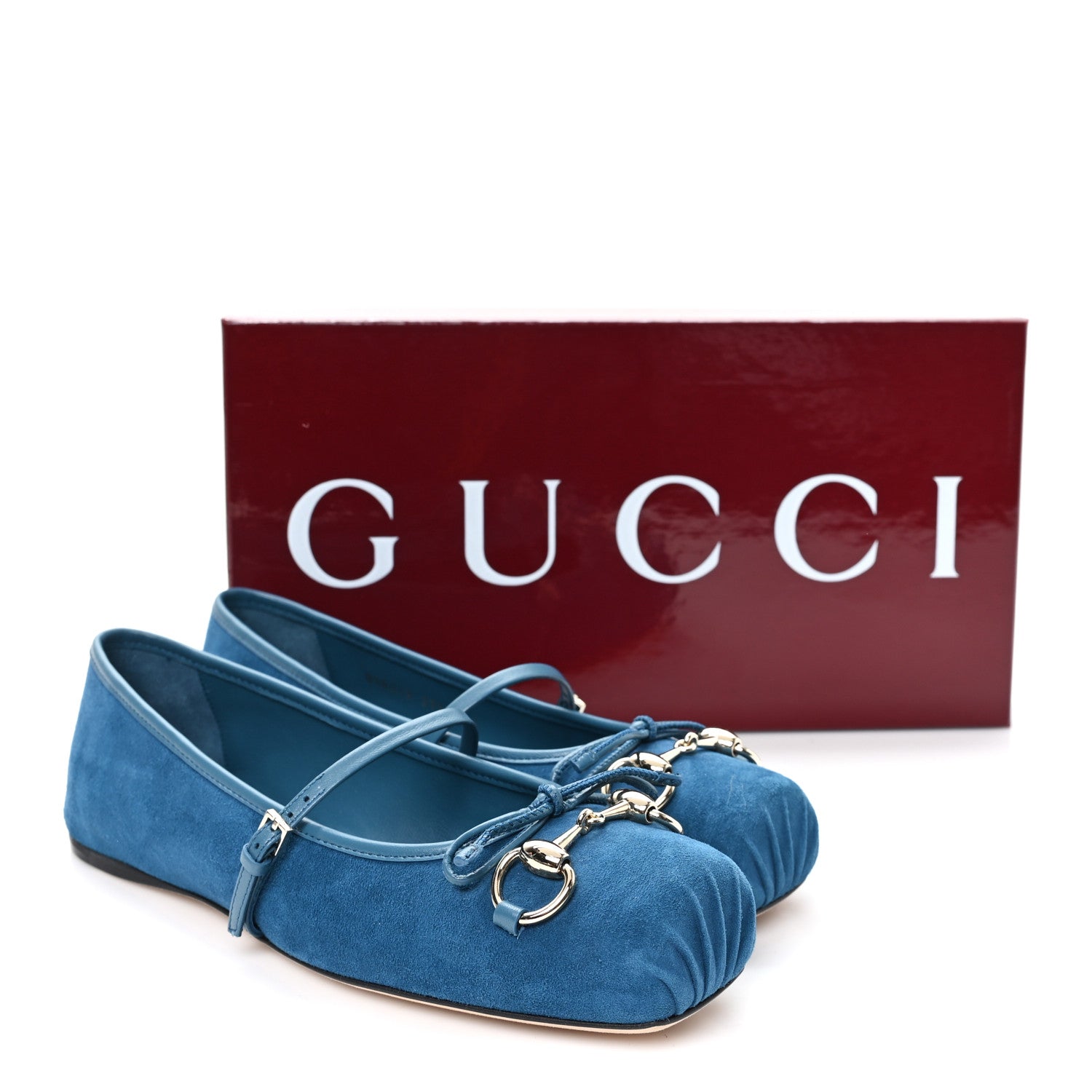 Gucci Kid Scamosciato Horsebit Ballet Flats 37.5 Deep Acqua 10 of 10