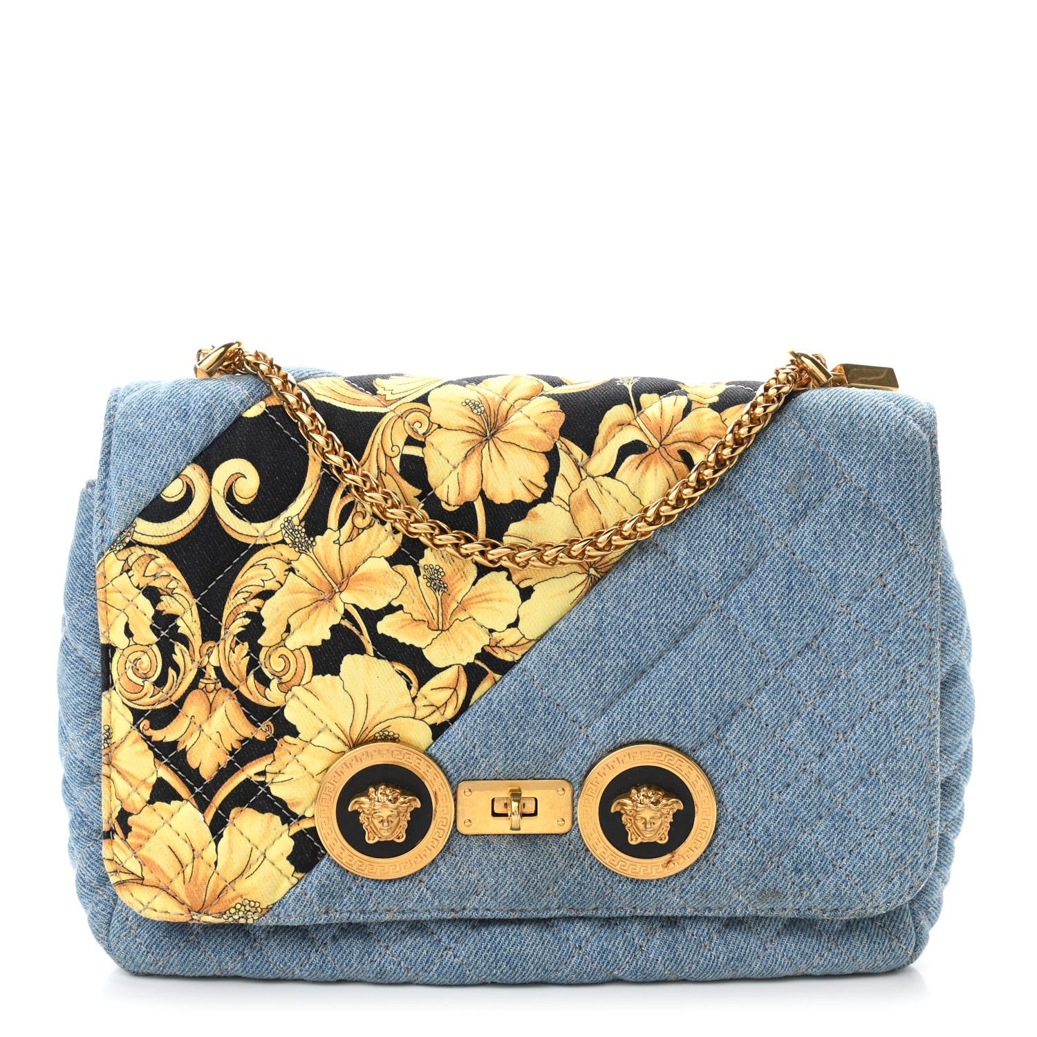 Versace Denim Barocco Printed Icon Small Crossbody Bag Blue 1 of 9