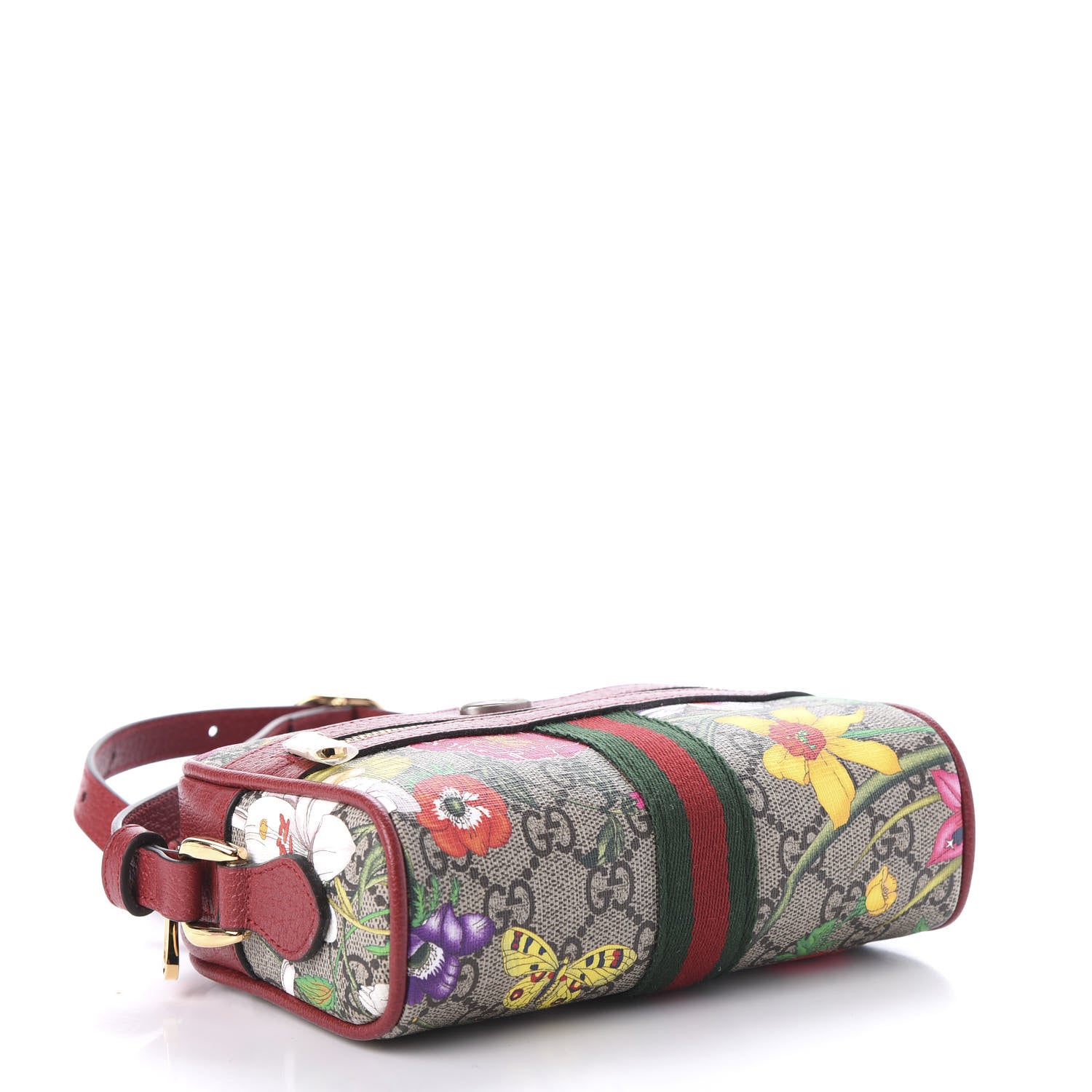 Gucci GG Supreme Monogram Flora Web Mini Ophidia Shoulder Bag Red 3 of 9