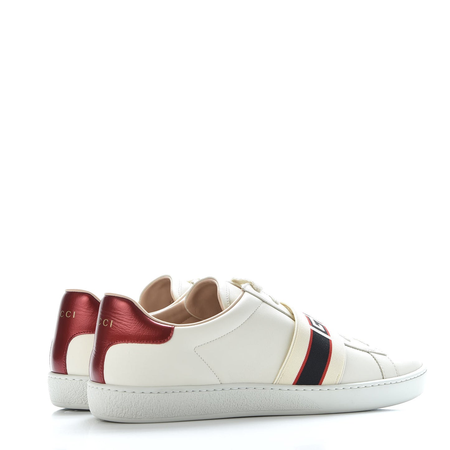 Calfskin Stripe Womens New Ace Sneakers 41 New Mystic White Ecru Red Flame