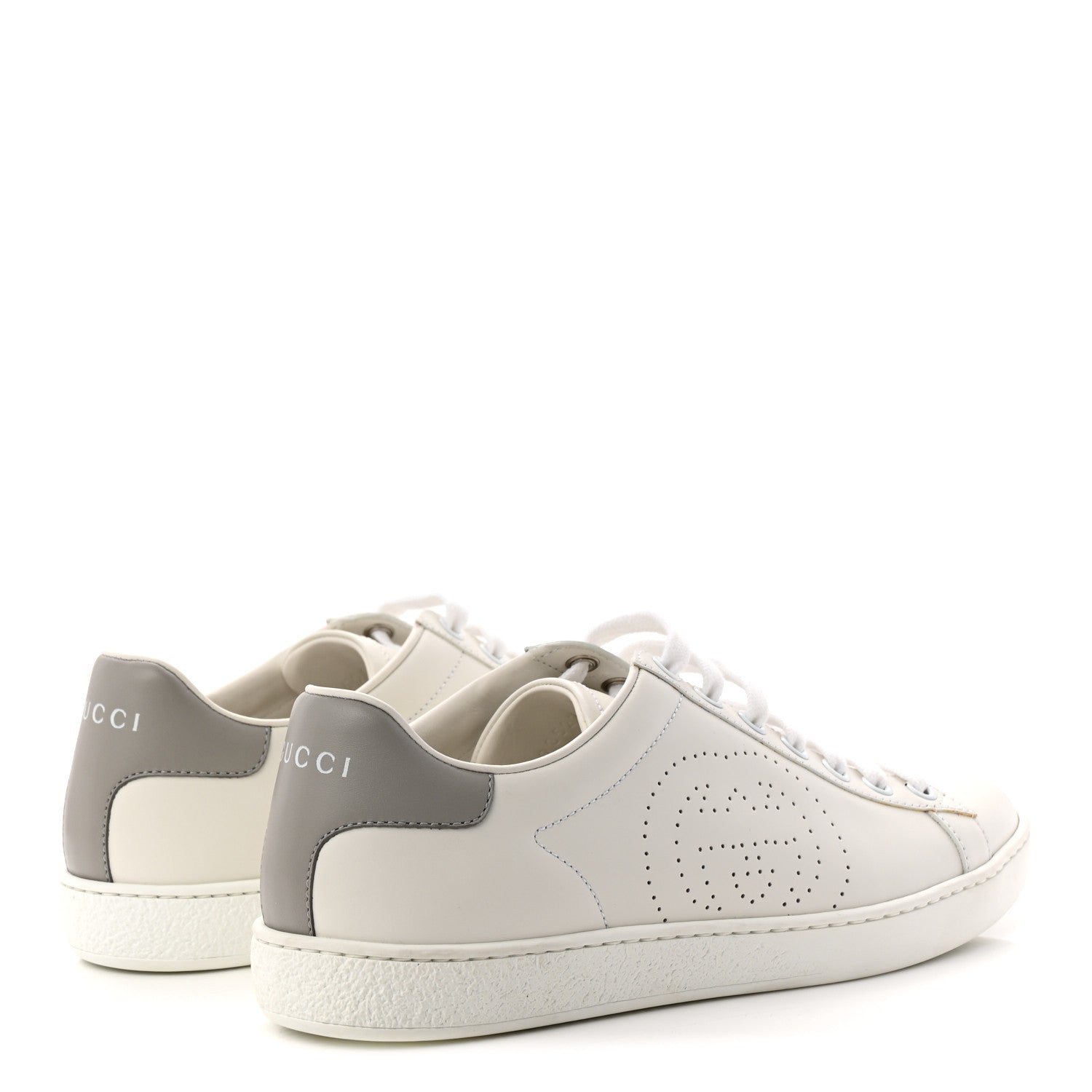 Gucci Calfskin Interlocking G Perforated Womens Ace Sneakers 36.5 White Grey Sky 5 of 10