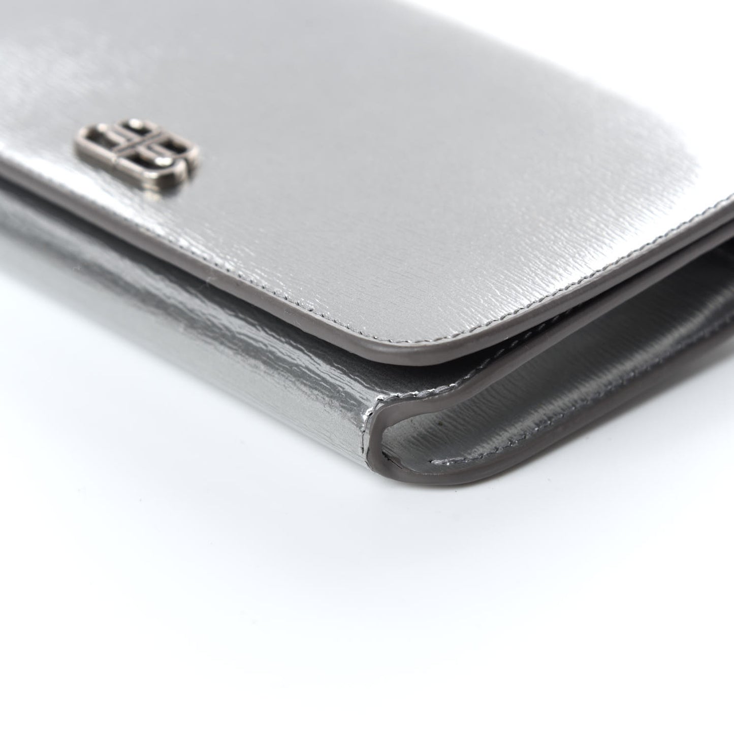 Metallic Grained Calfskin BB Phone Holder Wallet On Chain Silver