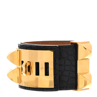 Hermes Shiny Alligator Collier de Chien CDC Bracelet S Black 3 of 6