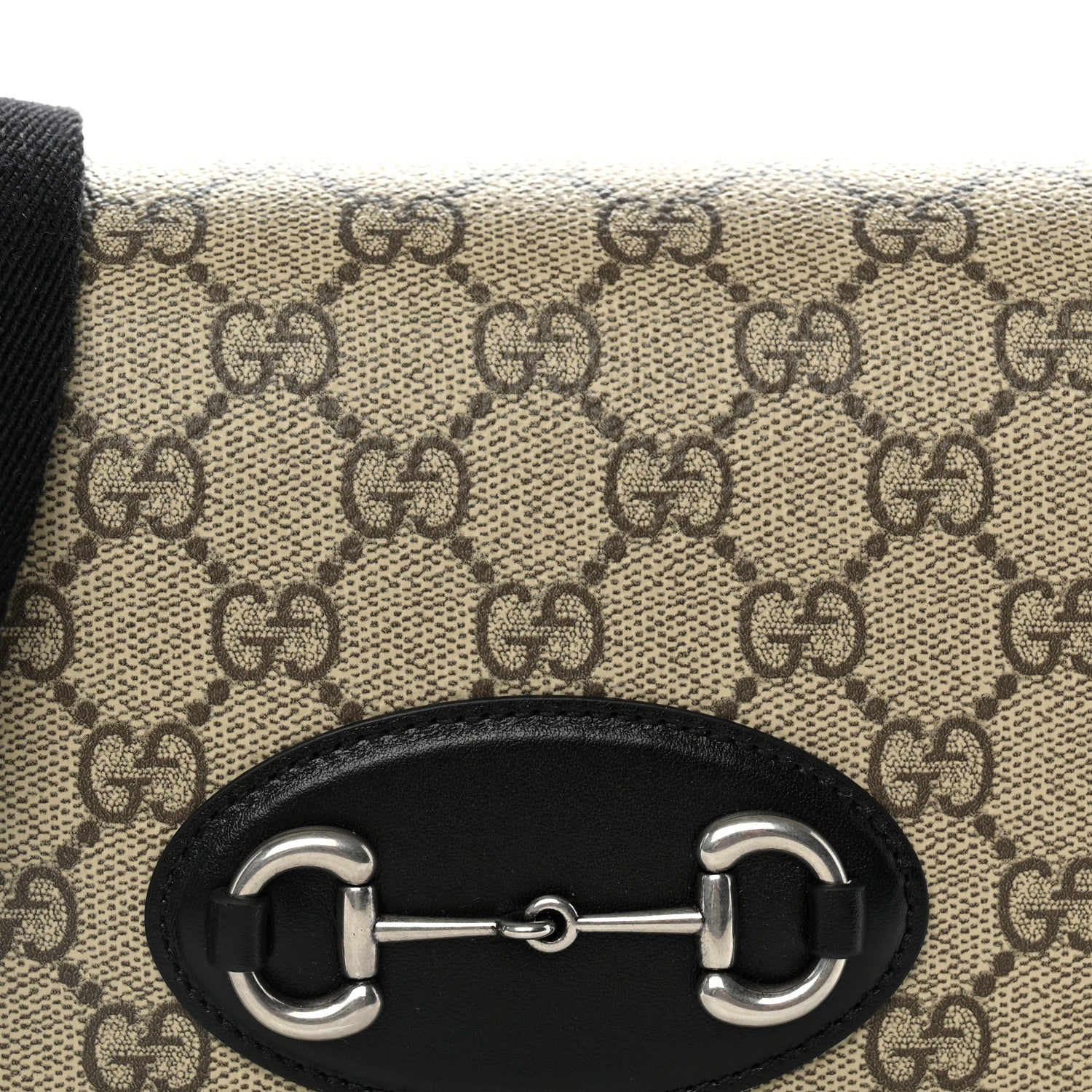 Gucci GG Supreme Monogram Mini Horsebit 1955 Shoulder Bag Beige Ebony Black 8 of 10