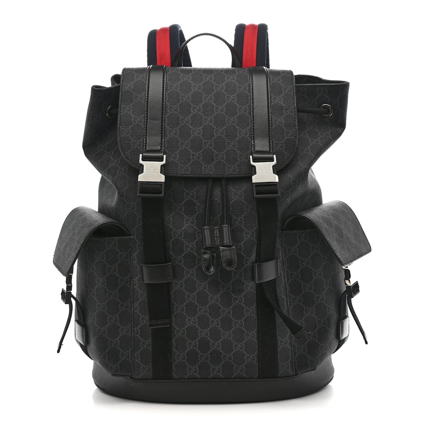 Soft GG Supreme Monogram Large Double Buckle Backpack Black