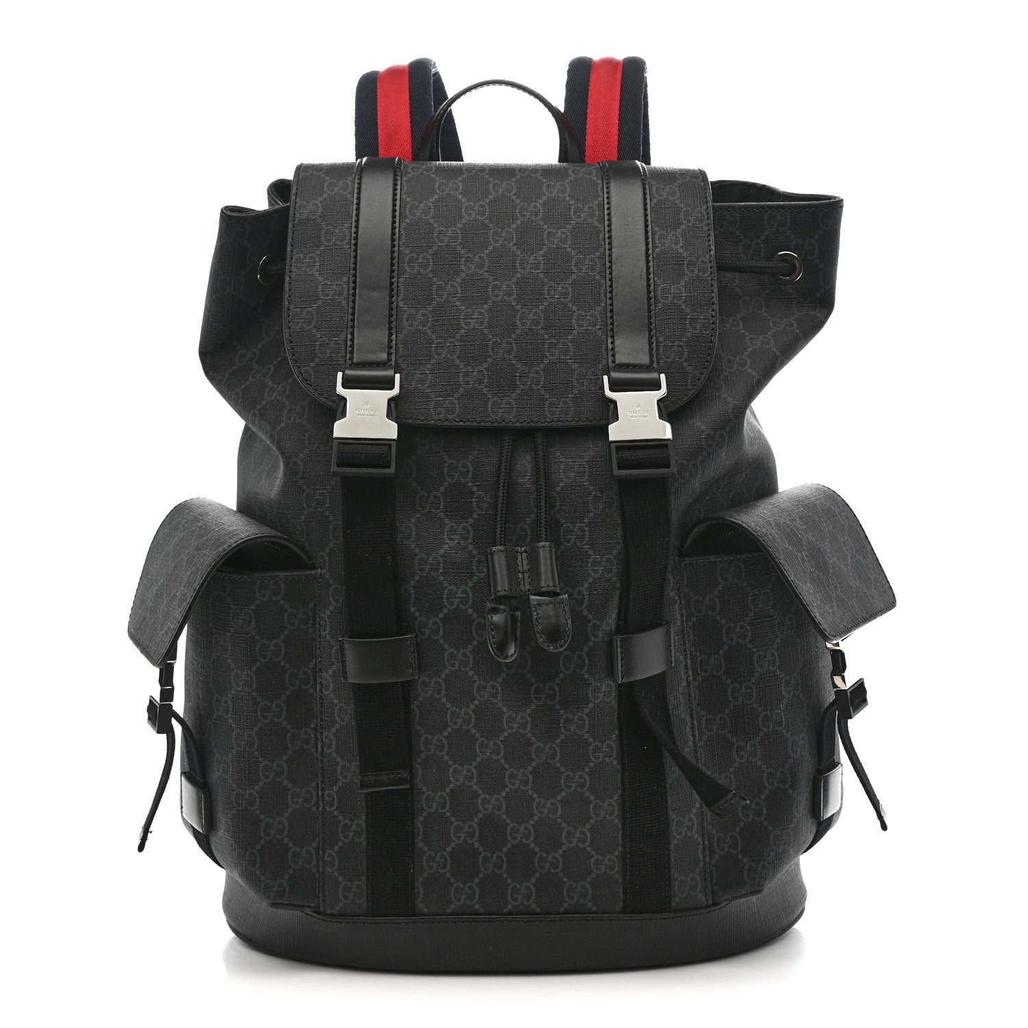Gucci Soft GG Supreme Monogram Large Double Buckle Backpack Black 1 of 13