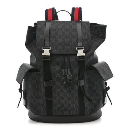 Gucci Soft GG Supreme Monogram Large Double Buckle Backpack Black 1 of 13