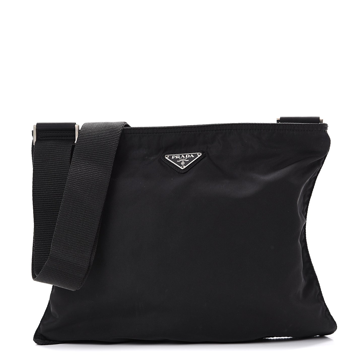 Nylon Flat Messenger Bag Black