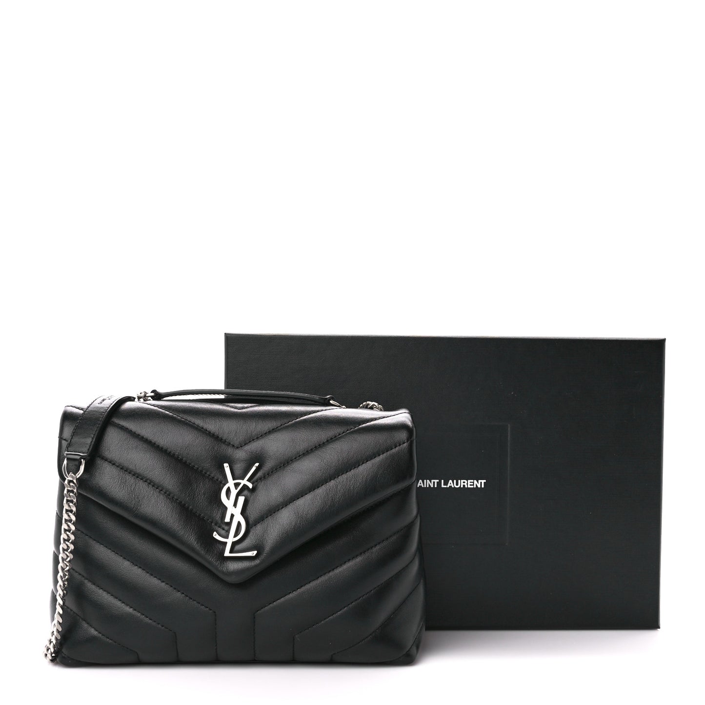 Calfskin Y Quilted Monogram Small Loulou Chain Satchel Black