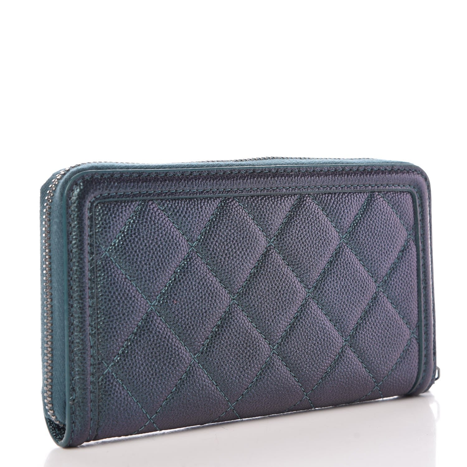 Chanel Iridescent Caviar Quilted Medium Filigree Zip Around Wallet Dark Turquoise 3 of 9