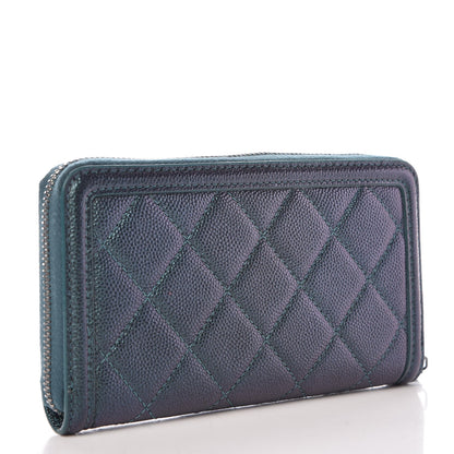 Chanel Iridescent Caviar Quilted Medium Filigree Zip Around Wallet Dark Turquoise 3 of 9