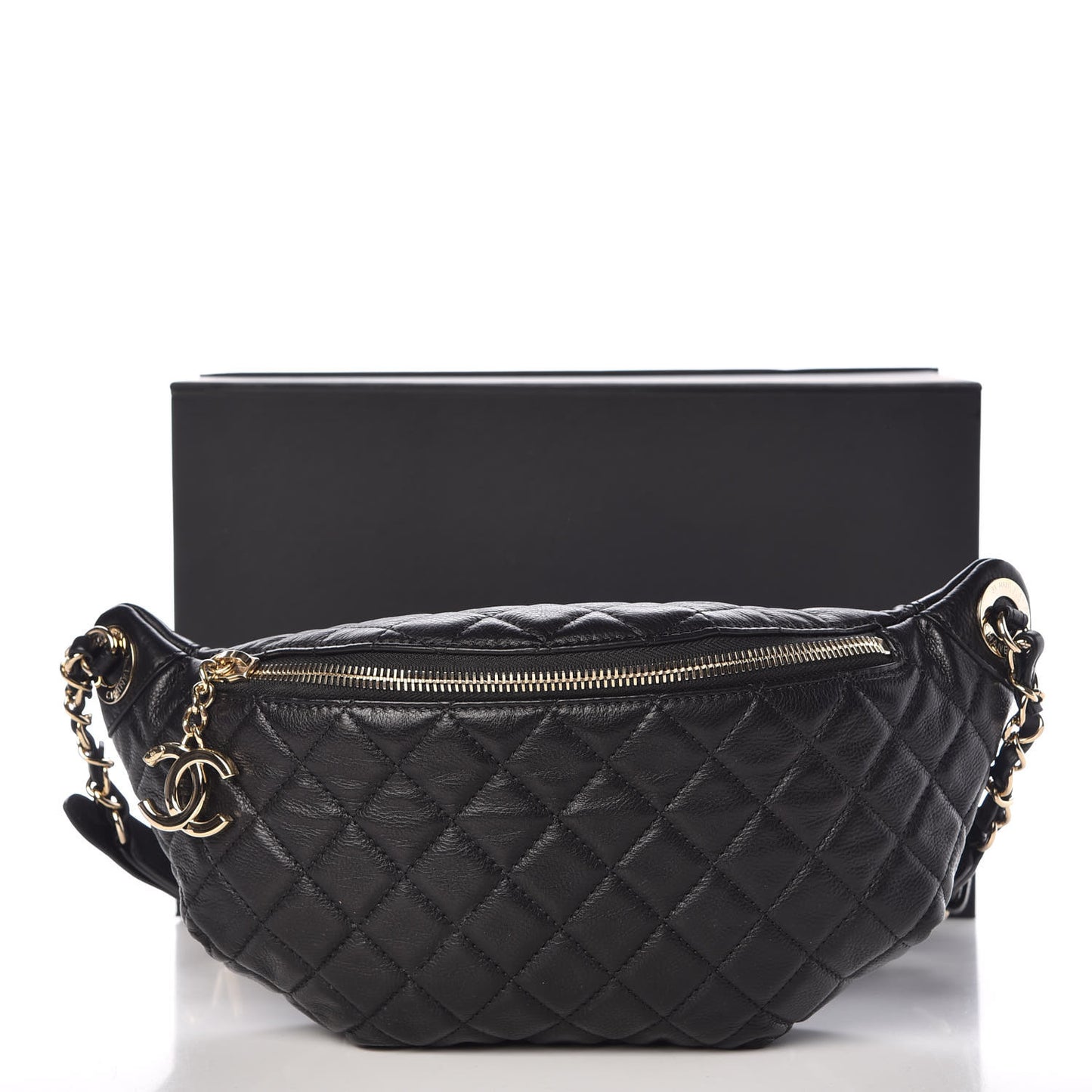Calfskin Quilted Banane Waist Bag Fanny Pack Black